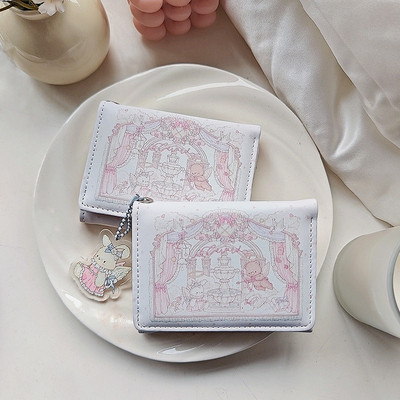 Ví nữ in hình thỏ ngọt ngào thời trang dễ thương có thể gập lại Ví đựng tiền xu đa chức năng