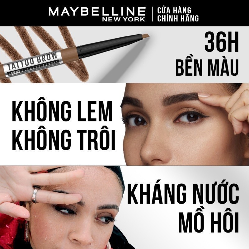 Chì Kẻ Mày 36H Lâu Trôi, Kháng Nước, Dễ Kẻ, Chuẩn Màu Tattoo Brow Maybelline New York Pigmented Pencil 0.25g | BigBuy360 - bigbuy360.vn