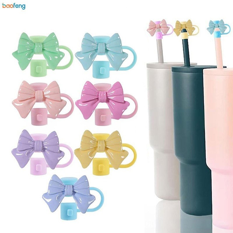 10mm Chai Nước Silicon Ống Hút Nắp Nơ Hình Ống Hút Nắp Tumbler Silicone Ống Hút Đầu Cho Stanley & Ow