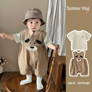 Bộ đồ liền thân ngắn tay mùa hè mới cho bé Bộ 2 món 4-36 tháng nhẹ nhàng và thoáng khí Áo liền quần chó con siêu dễ thương phong cách Hàn Quốc