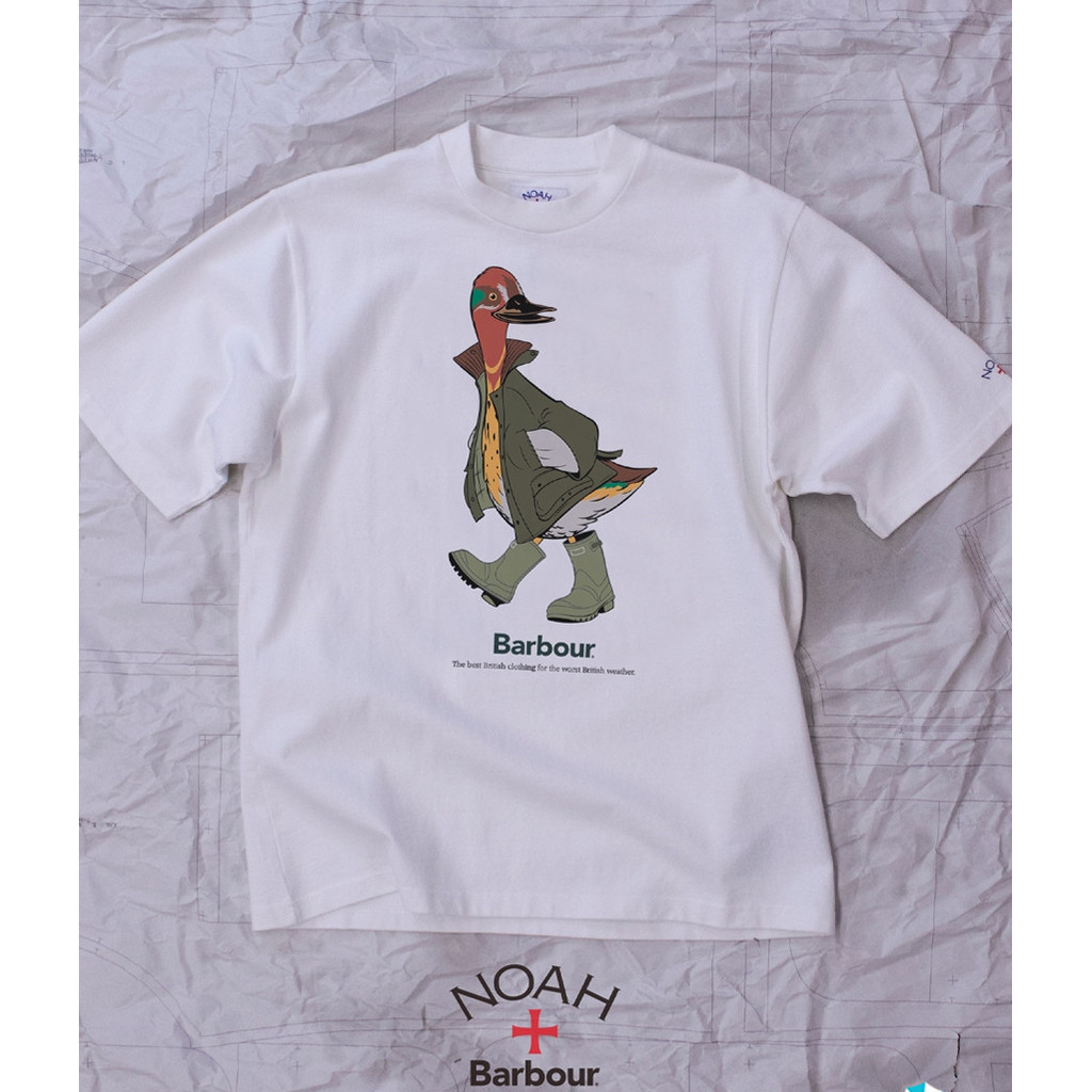 Barbour x NOAH Unisex Màu Vịt In Áo Thun Đơn Giản Và Rời 100% Cotton Cao Cấp Áo Thun Nữ Tay Ngắn