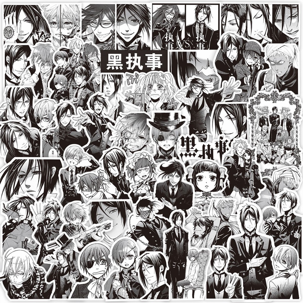 75 Cái Black Butler Black White Sticker Pack - Đề Can Sebastian Michaelis cho Tạp Chí Gothic & Điện 
