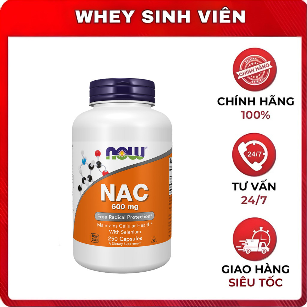 NAC | 100 viên Now Foods N-Acetyl-Cysteine 600mg - Viên Uống Bảo Vệ Gan - chính hãng tại WheySinhVie