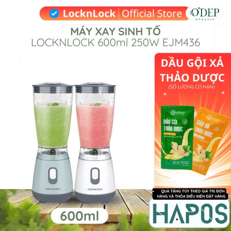 Máy xay sinh tố LocknLock 600ml 250W Chính hãng, thao tác 1 chạm, lưỡi xay sắc bén EJM436 - HAPOS MA