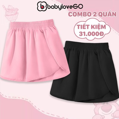 COMBO 2 quần bé gái BabyloveGO, quần đùi gió dáng ngắn thể thao chất mềm nhẹ thoáng mát cho bé QG02