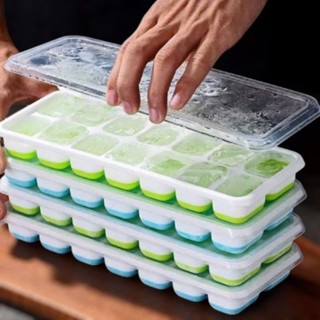 Sét 6 Khay Làm Đá nhựa abs đế Silicon Có Nắp Đậy Kháng Khuẩn Chống Mùi Tủ Lạnh,  Làm Thạch sẵn kho