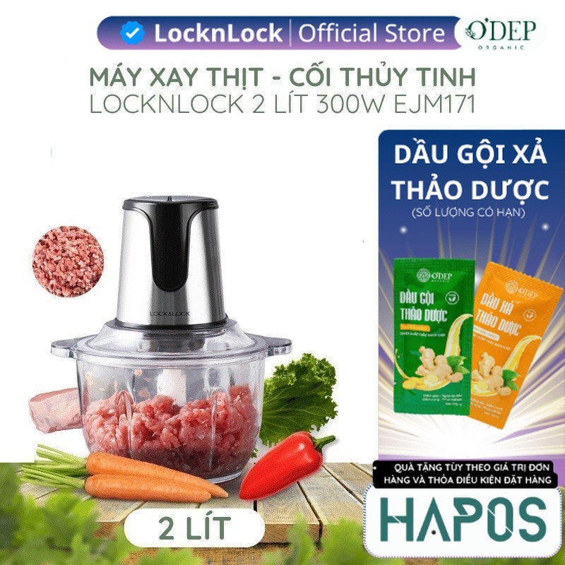 Máy xay thịt LocknLock đa năng 2L cối thủy tinh, công suất lớn, 4 lưỡi dao, làm giò chả gia đình EJM