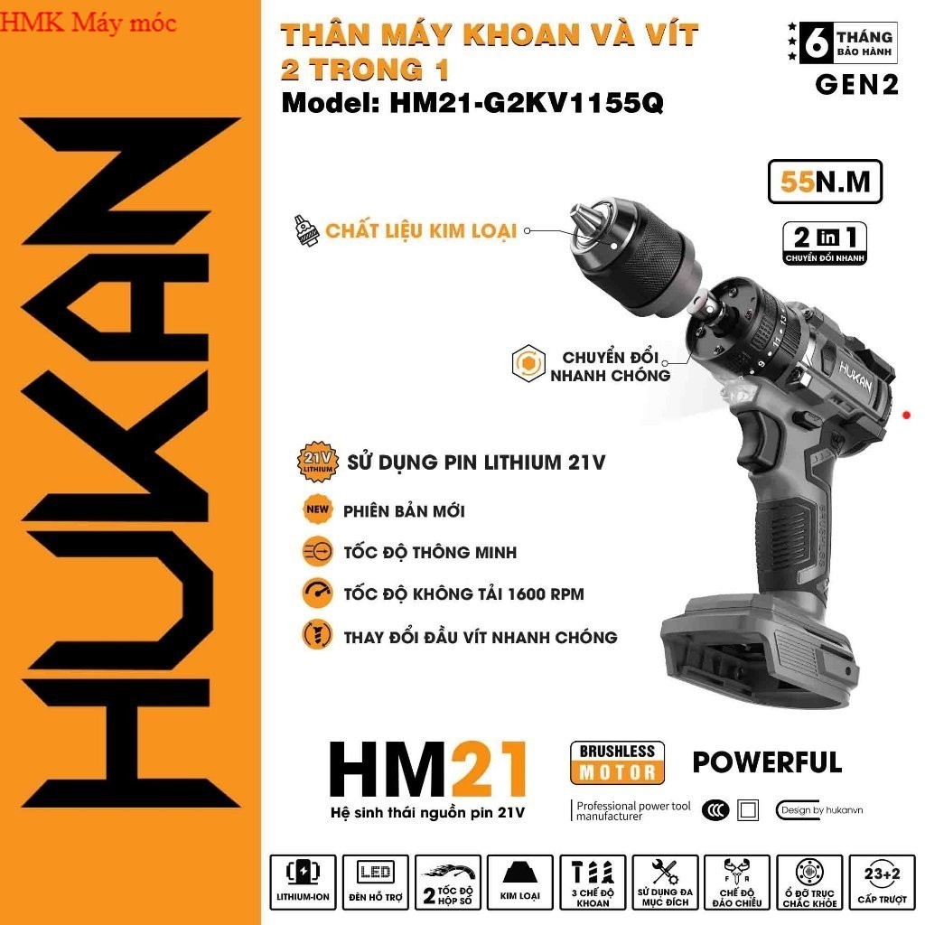 Thân Máy Khoan Vít 2 Trong 1 Hukan HM21-G2KV1155Q/ 3 chức năng HMK Chính Hãng