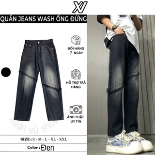 quần suông ống rộng 3 màu jean đường line Menswear Nam Ong Pants Có Túi Loang Đen, bạc