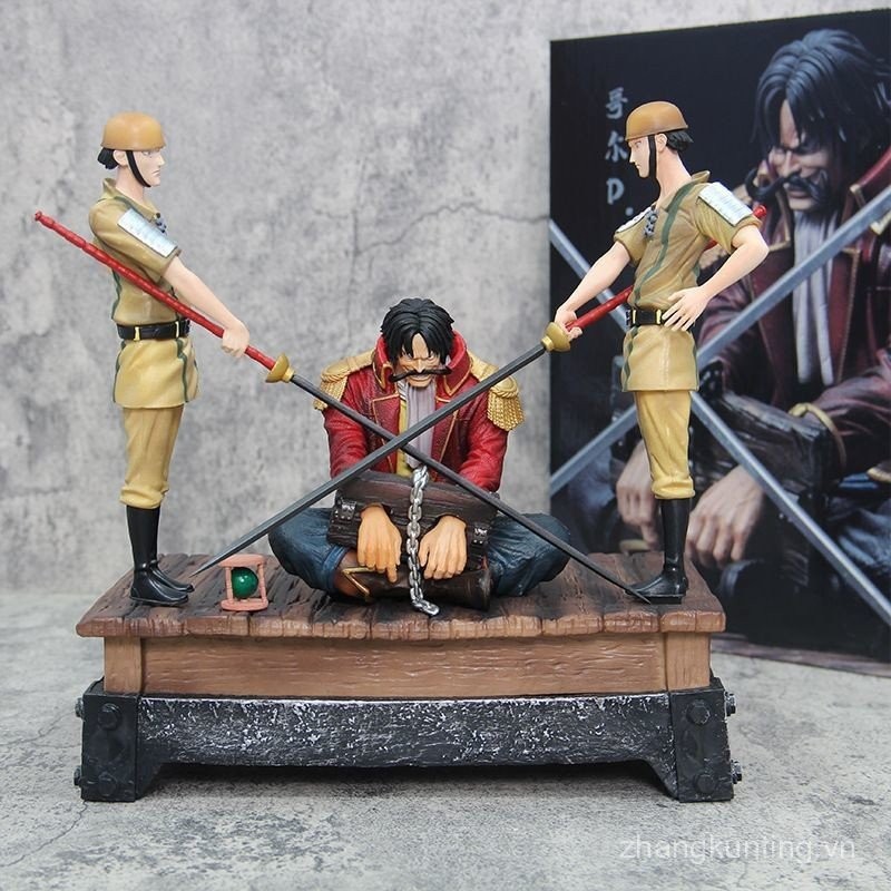 Đế xử lí lính One Piece Roger ngồi với còng tay, tượng Roger Gol D. Roger trang trí bàn làm việc
