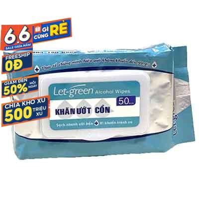 [Chính hãng] Khăn ướt cồn Let-green 50 miếng/gói làm sạch, kháng khuẩn hiệu quả
