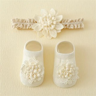 Tất trẻ sơ sinh dễ thương có băng đô hoa Bộ phụ kiện hoa cho bé gái mới biết đi - Tất + Băng đô cho những dịp đặc biệt và hàng ngày