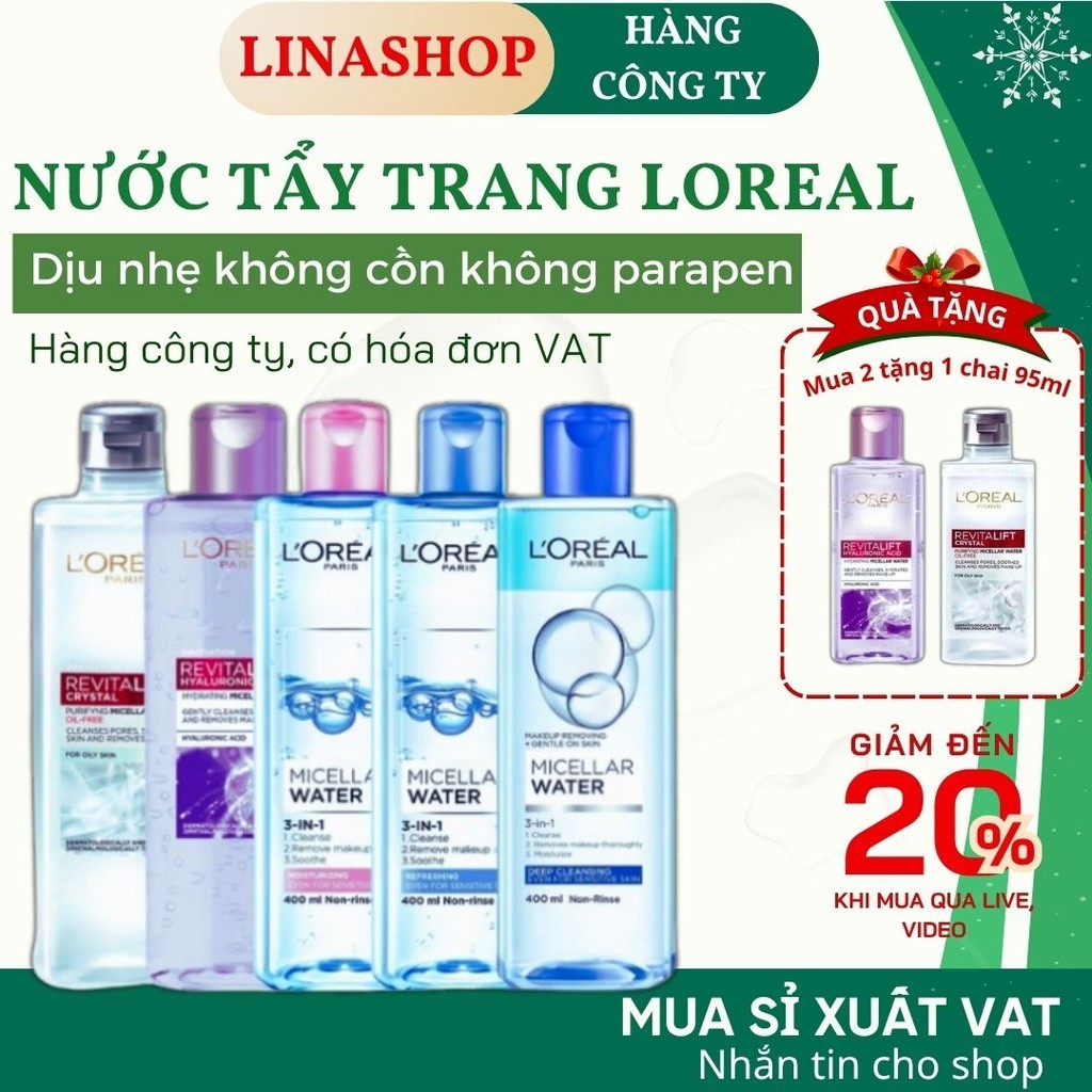 Nước Tẩy Trang Loreal Tẩy Trang L'Oreal Paris 3-in-1 Cho Da Dầu Da Khô Da Nhạy Cảm - LINASHOP