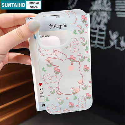 Ốp điện thoại họa tiết thỏ và hoa dễ thương Suntaiho TPU Clear Matte Soft Premium Vỏ chống sốc cho iPhone 11 12 13 14 15 16 Pro max IP 7 8 Plus Iphon X Xs XR Xs max