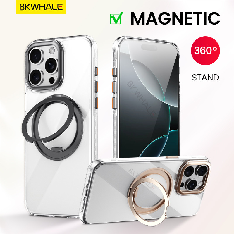 BKWHALE 360° Ốp điện thoại từ tính có thể xoay được cho iPhone 17 Air 16 Pro Max 16e 15 Pro Max 14 P