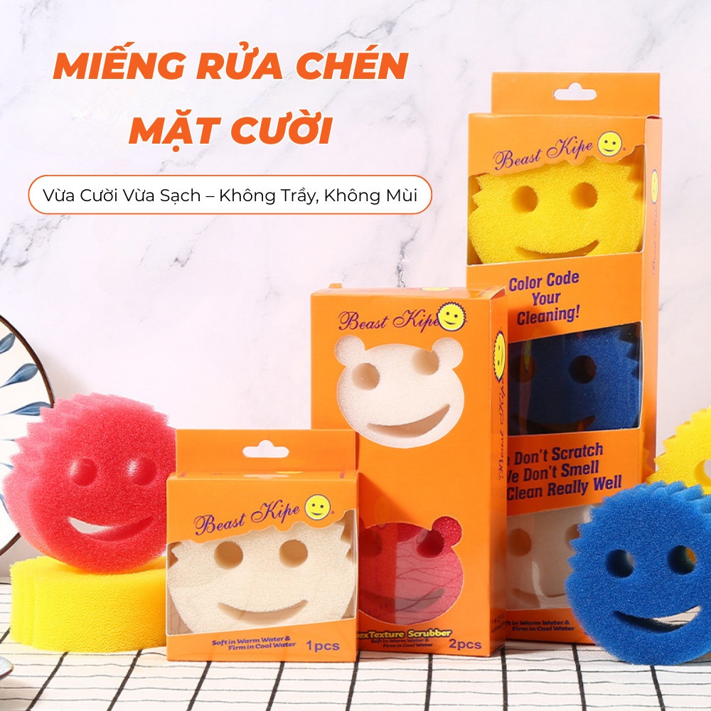 Bọt Biển Rửa Chén Mặt Cười AMOS Rửa Sạch Hiệu Quả, Miếng Rửa Bát Thay Đổi Độ Cứng Theo Nhiệt Độ