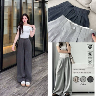 Quần Suông Nữ Công Sở Kẻ sọc Quần Tây Âu Nữ Ống Rộng Chất Gold Hàn Cao Cấp Lưng Cạp Cao