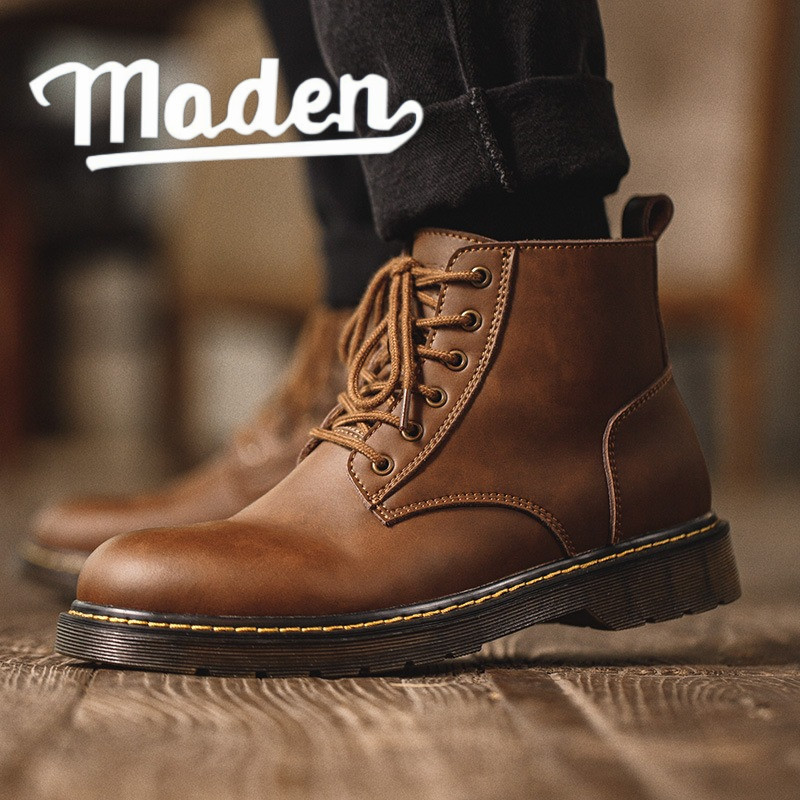 MADEN Thương Hiệu 2025 Mới Thu Đông Cao Cấp Phong Cách Anh Giày Bốt Giữa Hàng Đầu Hợp Thời Trang Già