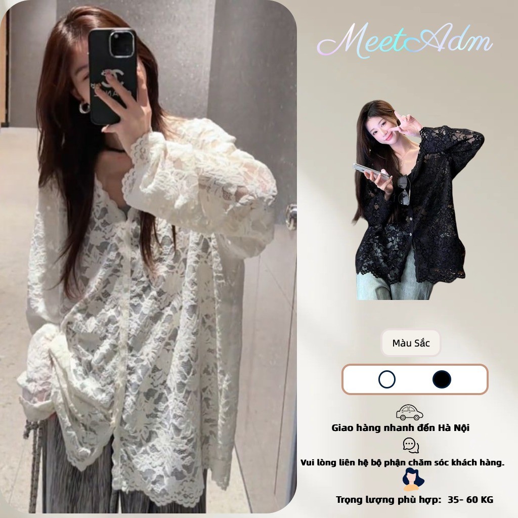 Meet-Adm Áo Sơ Mi Dài Tay Ren Dài Tay Ngọt Ngào Cay Rỗng Áo Cổ Chữ V Gợi Cảm Thời Trang Mới Mùa Hè