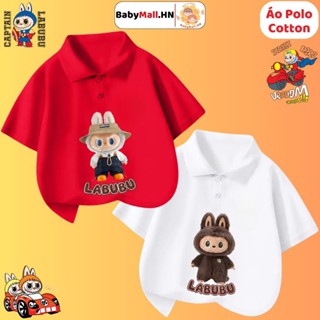 Áo Polo hình LABUBU cho bé trai bé gái BABYMALL áo thun có cổ chất cotton co dãn 4 chiều thoáng mát
