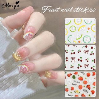 Monja Trái Cây Dán Móng Tay 3D Đáng Yêu Dâu Chanh Anh Đào Đề Can Móng Tay Hình Ba Chiều Trái Cây Ngọt Ngào Tự Dính Móng Tay Nghệ Thuật Thanh Trượt DIY Dụng Cụ Làm Móng Tay