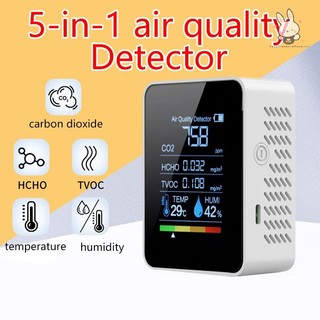   Teh  Máy đo CO2 5in1 đa chức năng Máy kiểm tra độ ẩm nhiệt độ kỹ thuật số Carbon Dioxide TVOC HCHO Máy dò chất lượng không khí  VN  