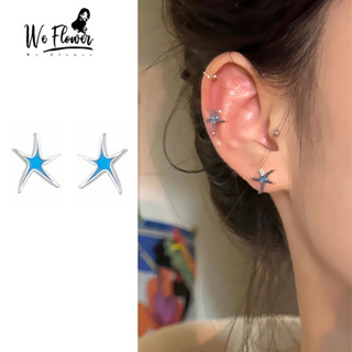 WeFlower Thanh Lịch S925 Bạc Xanh Sao Biển Bông Tai Nữ Bé Gái Đeo Tai Thời Trang Phụ Kiện Trang Sức