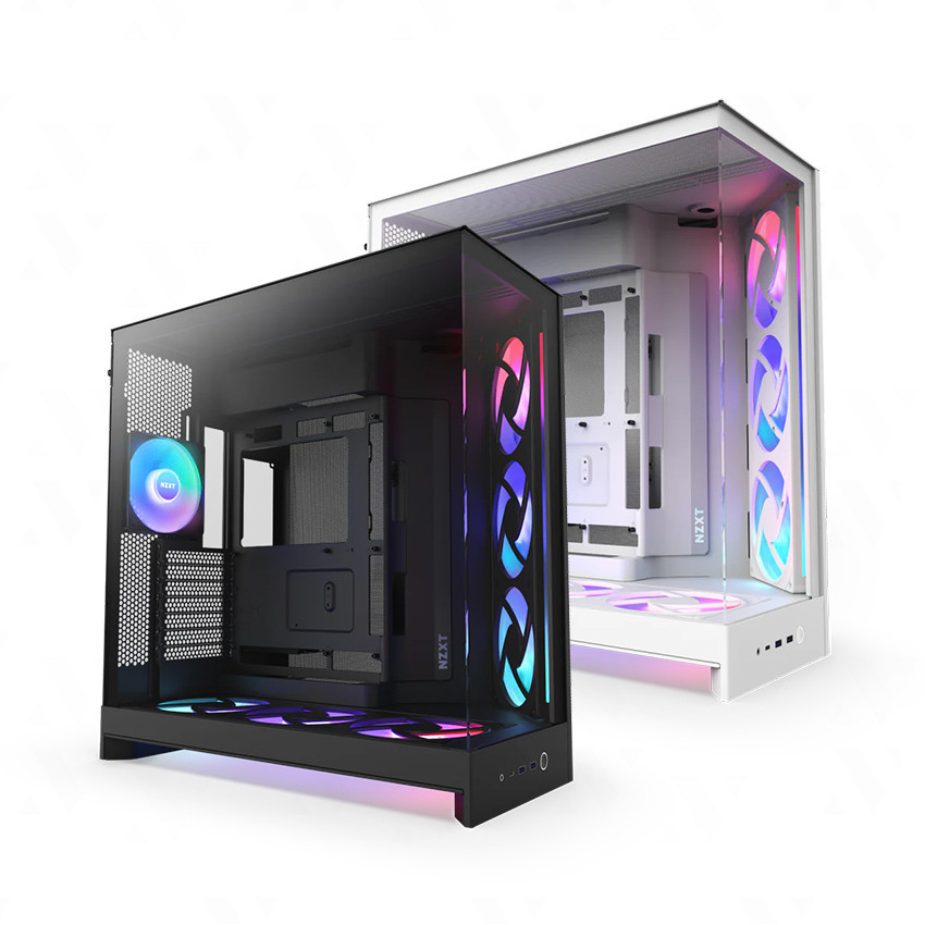 Vỏ case NZXT H9 FLOW RGB Plus (2025) ALL Black (3 Fan RGB + Control Hub) - Hàng Chính Hãng