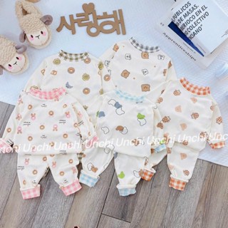 Bộ dài tăm lạnh phối kẻ quần ống bo cho bé