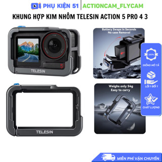 Khung hợp kim nhôm TELESIN DJI OSMO ACTION 5 Pro 4 3  có ngàm gắn mic cứng cáp chắc chắn