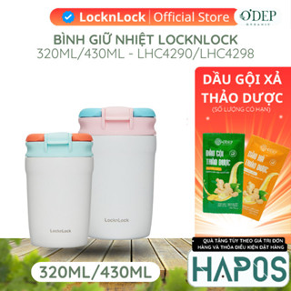 Bình giữ nhiệt LocknLock LHC4290 LHC4298 thép 316L, Hàng chính hãng, 320-430ml, nắp bật hai chiều, có ống hút - Hapos