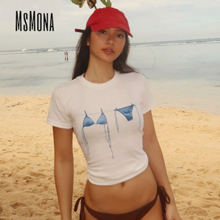 MsMona Nữ 2025 Áo Thun Cổ Tròn Tay Ngắn Cao Cấp Slim Fit In Hình Daily Wear