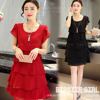 Đầm Midi Bigsize 100kg Đầm Xếp Tầng Tay Ngắn Voan Dáng Rộng Che Bụng Kiểu Hàn Quốc Mùa Hè Váy Thiết Kế Sang Chảnh Đẹp Cho Nữ