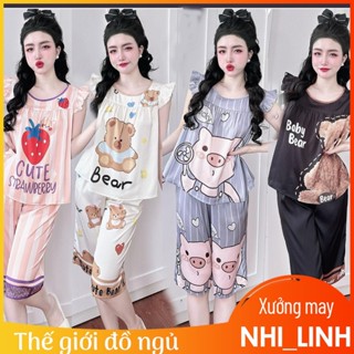 [vải lụa xước 38 tới 70kg] Bộ Đồ Ngủ pyjama Dễ thương Áo cánh tiên quần lửng vải lụa xước mềm mát