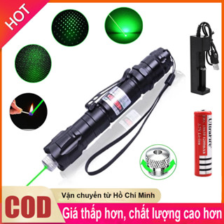 Đèn siêu mạnh Pin Laser 009 Full Kim Loại Chiếu Xa Trên Kèm 1 Pin 18650 Và Đầu Hoa Văn Công Tắc Bấm Có Khuy Cài Thân