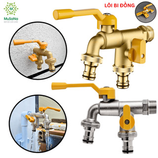Vòi Chia Nước 2 Đầu Có Van Khóa Mở Nước Chuẩn Kết Nối Nhanh - Chất Liệu Đồng - VKMN