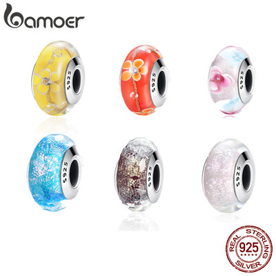 Vòng tay quyến rũ thời trang hoa văn thủy tinh Bamoer Murano dành cho nữ Hạt bạc 925