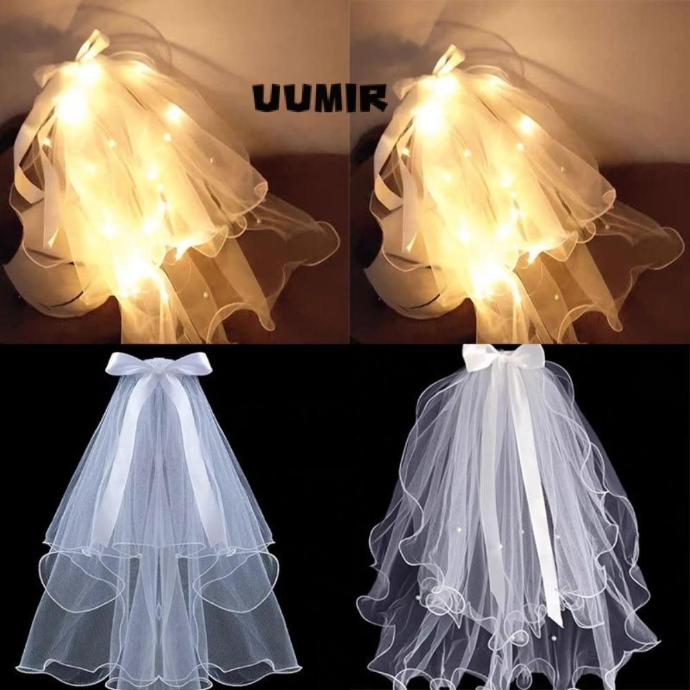 UUMIR Khăn lau đám cưới, khăn trùm đầu tuyn trắng 21,6 inch, phụ kiện mặt nạ cô dâu với ngọc trai và kẹp tóc - Quà tặng