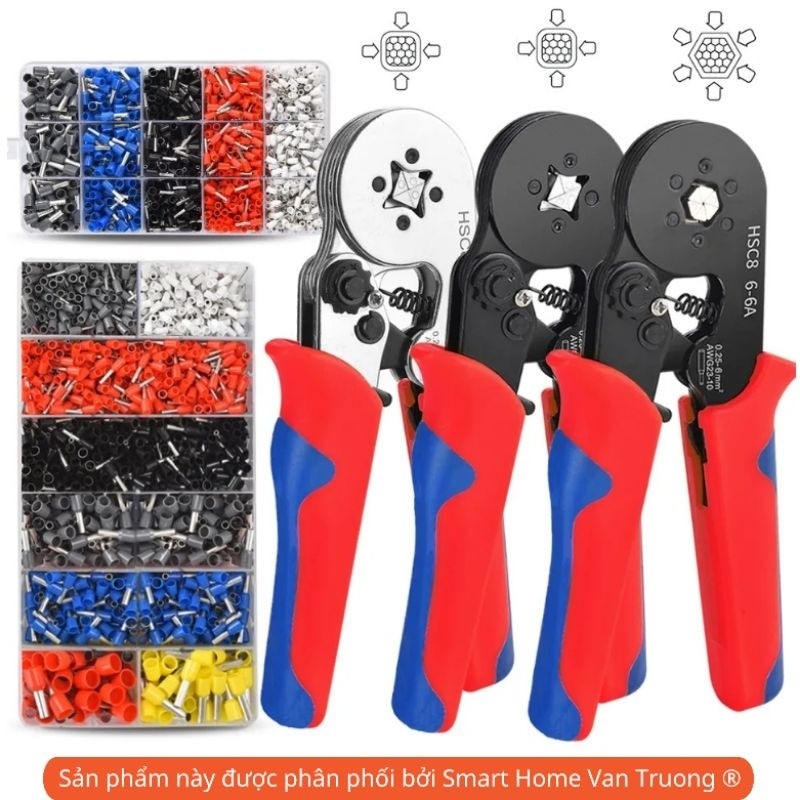 Kìm bấm cos pin kim rỗng, kiềm bóp cốt 0.5mm 6mm 16mm, kềm ép đầu cosse dây điện đa năng HSC8 6-4, H