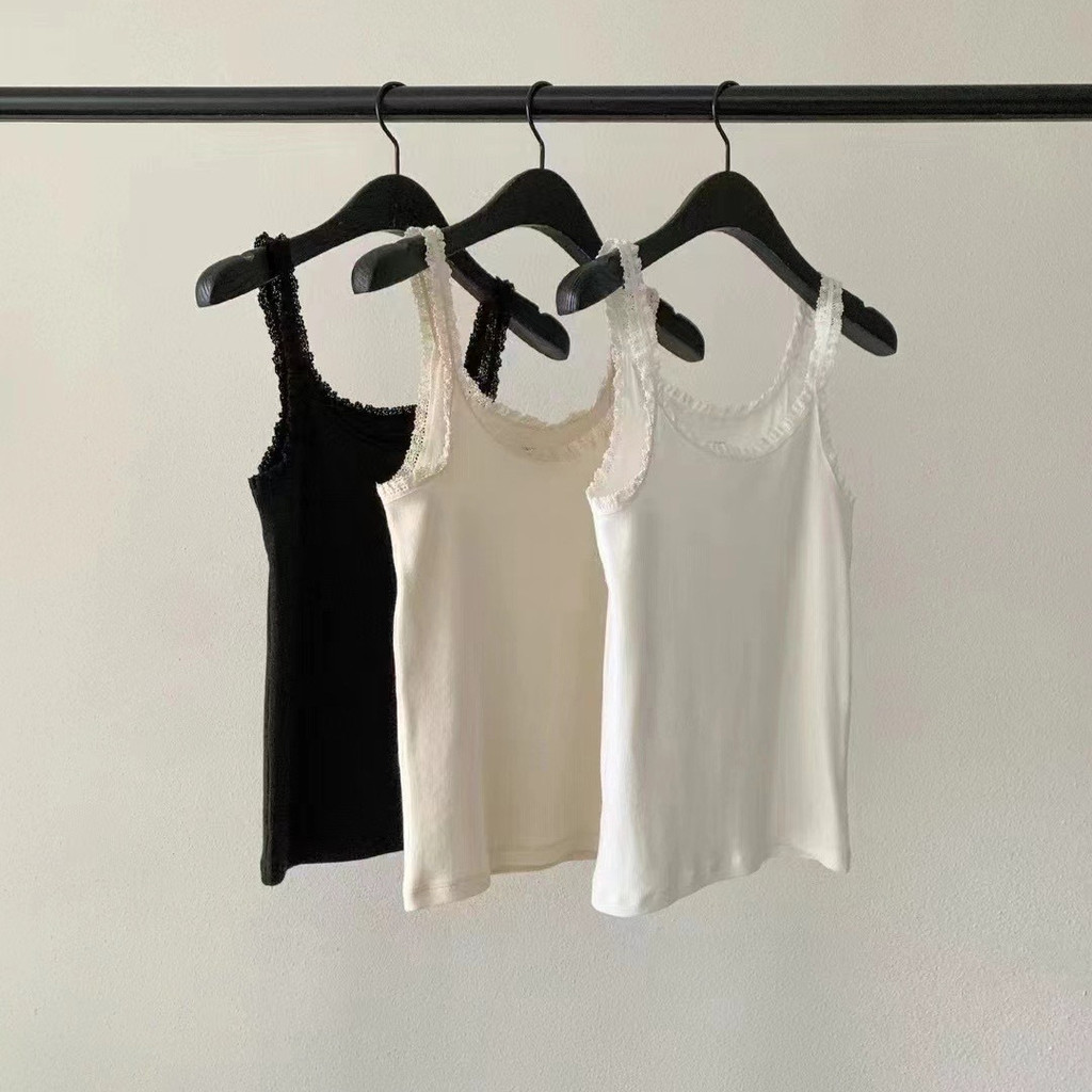 [SR-STUDIO]áo camisole viền ren ounce, độ co giãn cao, ôm sát, áo vest không tay cho phụ nữ NV9A
