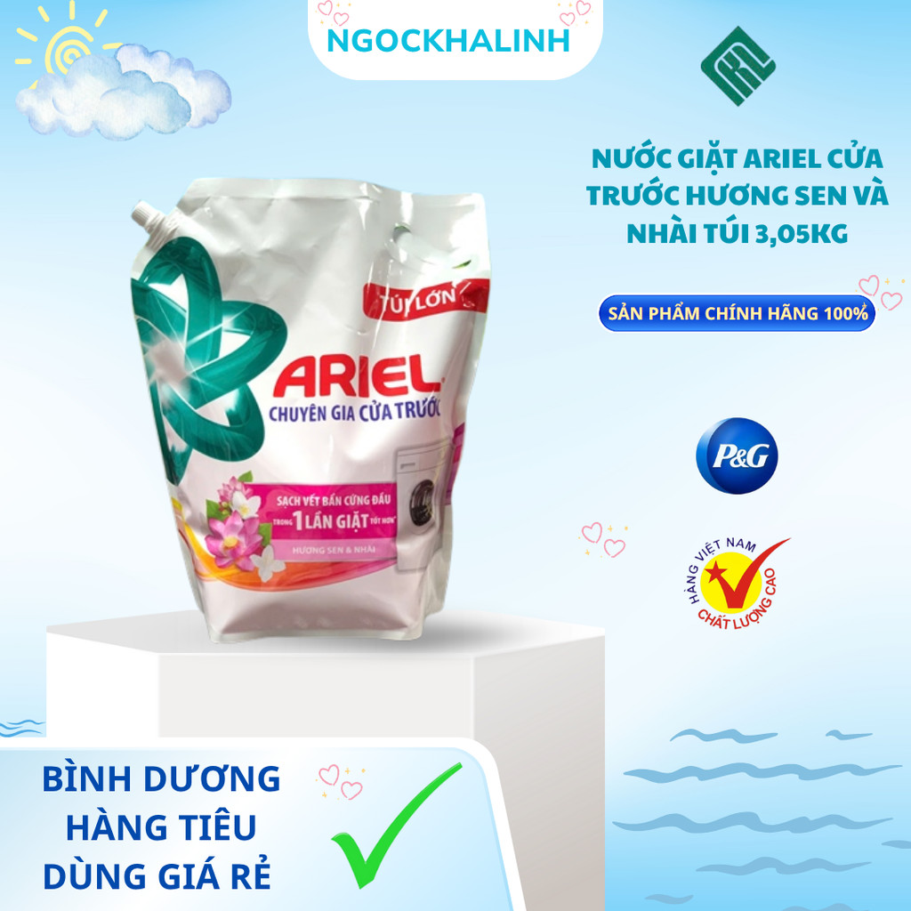 Nước giặt Ariel cửa trước Hương Sen và nhài TÚI 3,05kg