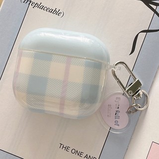 Ốp Tai Nghe Cho Airpods 4 Pro 2 3 1 Tất Cả Trận Đấu Thời Trang Họa Tiết Kẻ Sọc Màu Xanh Vỏ Tai Nghe TPU Có Khóa Vòng Chống Mất Tai Nghe Không Dây Vỏ Bảo Vệ