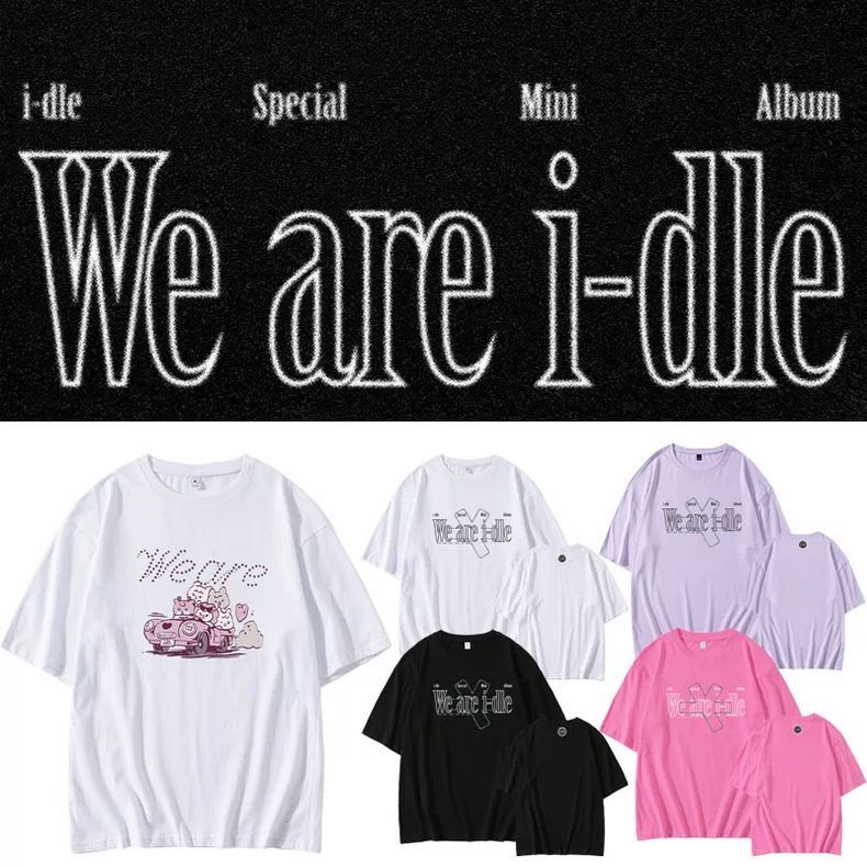 Kpop GIDLE We Are I-dle Cổ Tròn Cotton T-Shirt Tay Ngắn Hip Hop Top Nam/Nữ Cặp Đôi