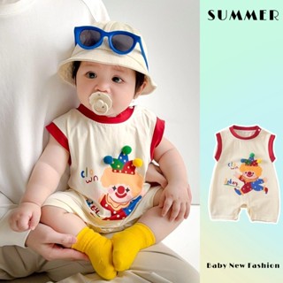 Mùa Hè Mới Quần Áo Cho Bé Trai Và Bé Gái Không Tay Mỏng Body 0-24 Tháng Tuổi Cotton Hoạt Hình Thoải Mái Họa Tiết Chú Hề Áo Liền Quần Phong Cách Hàn Quốc