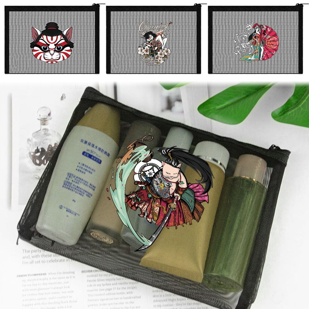 Black mesh cosmetic bag  Eyeshadow storage bag  material Coin and miscellaneous storage bag samurai 