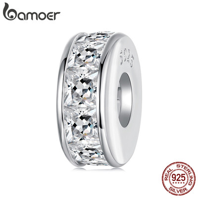 Bamoer Bạc 925 Mặt Dây Chuyền Công Chúa Kim Cương Silicon Miếng Đệm Hạt Vòng Tay Thời Trang Chống Dị Ứng Trang Sức Nữ Quà Tặng