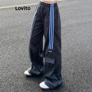  Quần Lovito màu trơn phối sọc phong cách thường ngày cho nữ LNA77829 