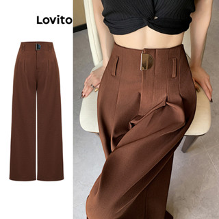  Quần Lovito màu trơn có túi phối kim loại phong cách thường ngày cho nữ L109MD600 