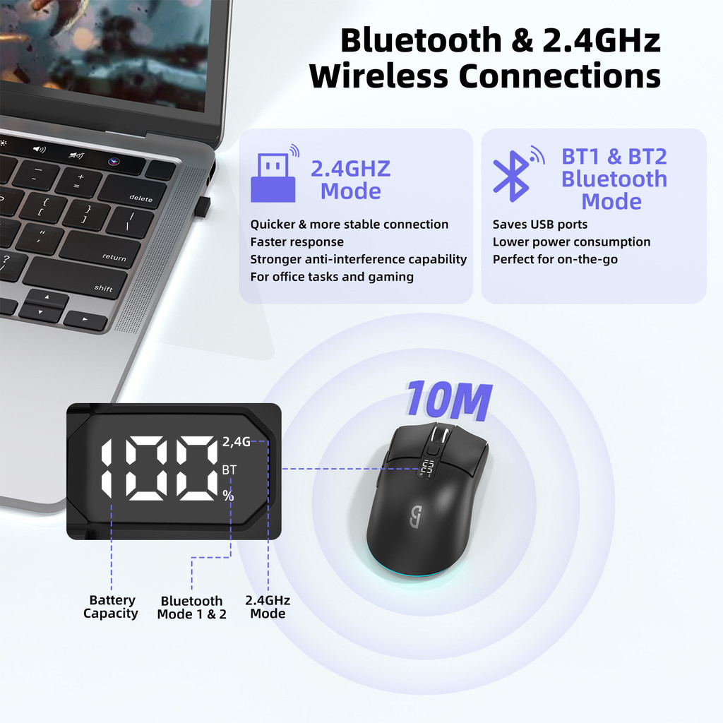 Chuột GOOJODOQ nhẹ, chế độ kép, điều khiển 6 nút, DPI 4 cấp độ, màn hình LED và RGB | BigBuy360 - bigbuy360.vn