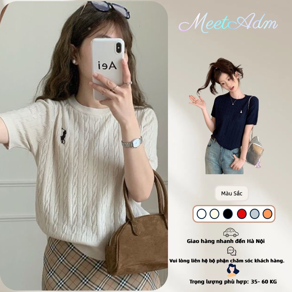Meet-Adm Áo Len Dệt Kim, Áo Cộc Len Vặn Thừng  Mùa Hè Mới Thời Trang Ngắn -sleeved Dệt Kim T -shirt  Phụ Nữ